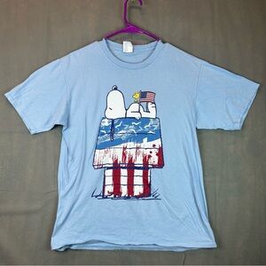 Peanuts Shirt Mens Medium Blue Snoopy Woodstock USA Flag Patriotic
